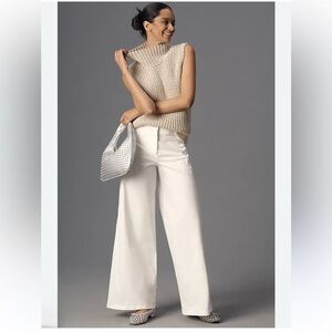 Anthropologie Maeve Scallop Wide-Leg Pants Size 26 White